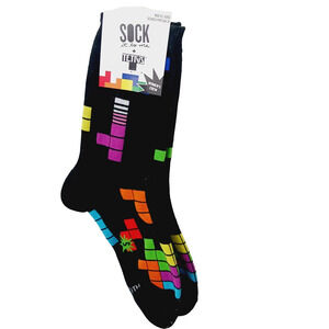 Sock It To Me Crew Women Boy Tetris Block Party Puzzle Game 40yrs Black NWT NEW
